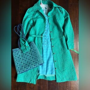 Vintage 1960s 70s Teal Textured Belted Coat - Made in Montreal Mod Coat
